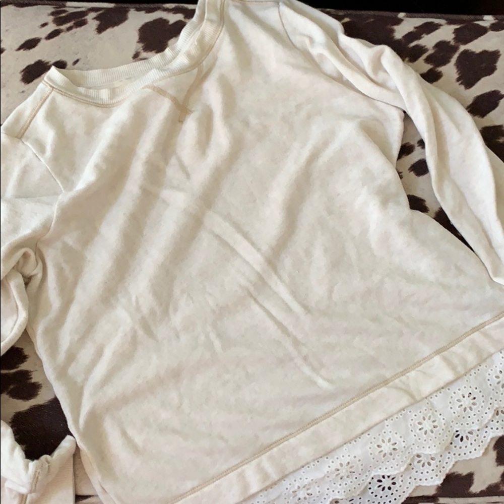 Aerie Cream Sweatshirt with Eyelet Details